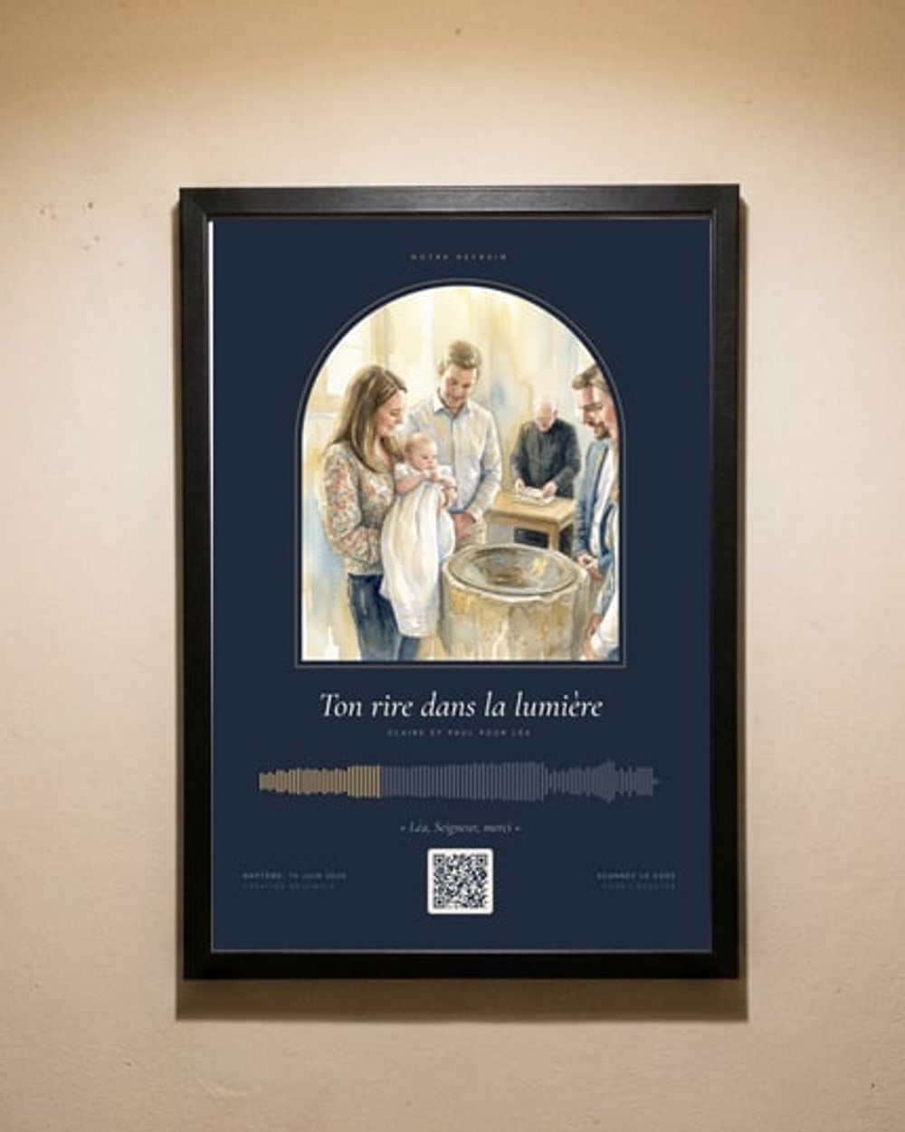 Exemple de poster avec QR code, imprimé et encadré