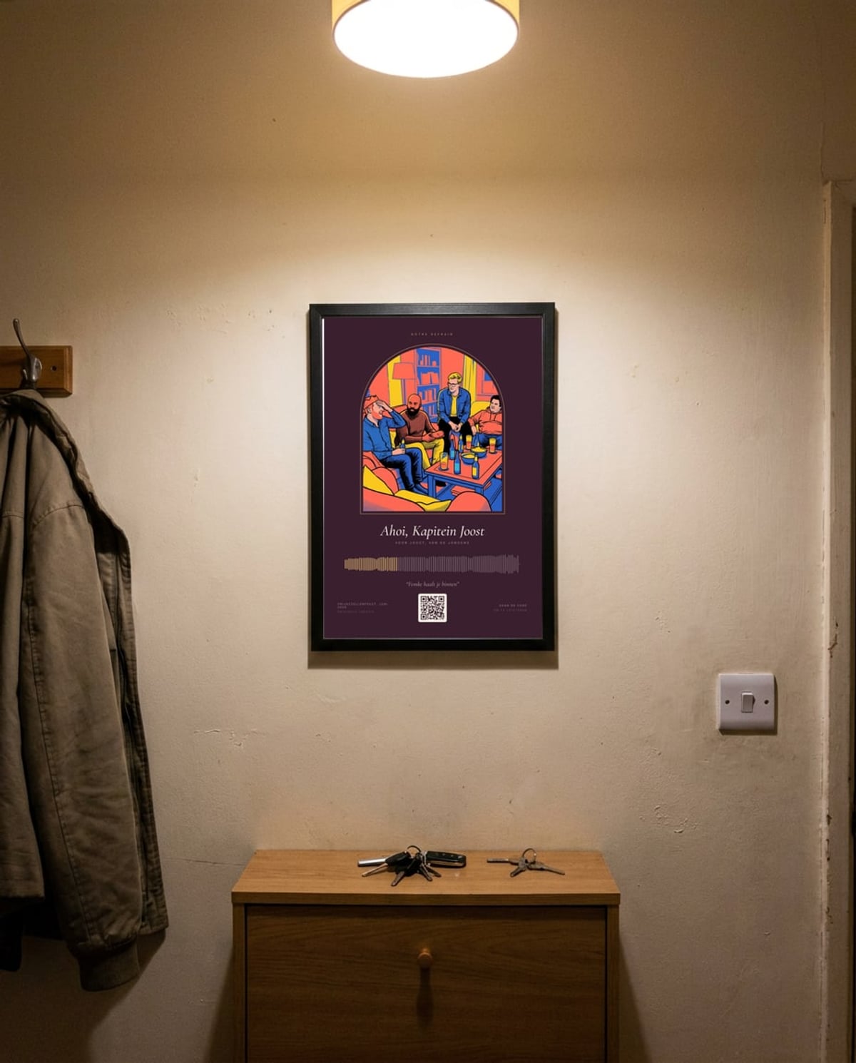Voorbeeld van een ingelijste poster met QR-code