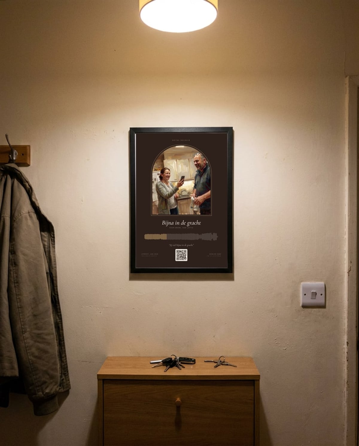 Voorbeeld van een ingelijste poster met QR-code